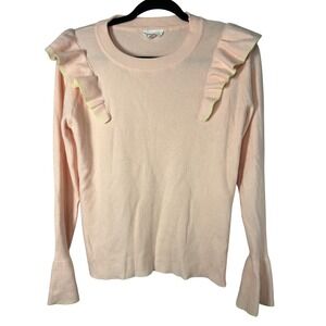 Anniewear Women's Pale Pink Ruffle Cottagecore Soft Chic Crewneck Sweater Medium